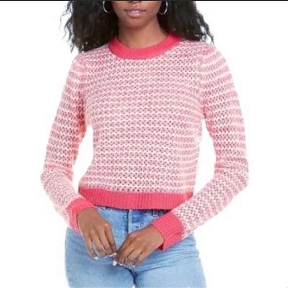 🌺 WAYF; Brand New with Tags! Nordstrom Pink & Cream Striped Weave Sweater Sz. - Picture 3 of 10